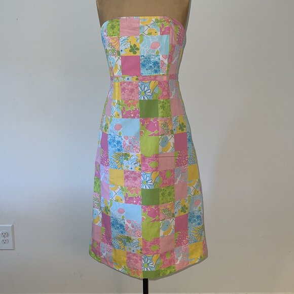 Lilly Pulitzer Fruit & Floral Strapless Dress with cutout back - Ties in Back 2 - Picture 1 of 10